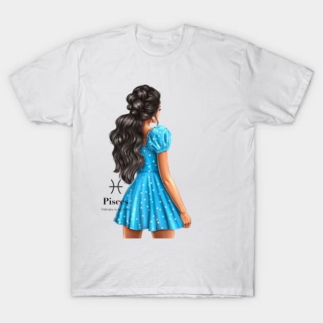 Pisces Zodiac Fashion Girl T-Shirt by AllessyArt 